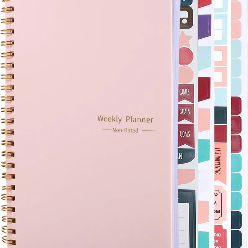 Women's A5 52-Week Undated Fitness Notebook - Day Planner, Student Academic Plannerbook, Office & Productivity Organizer, Pink