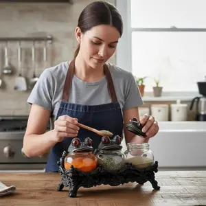 Gothic Style Witch Frog Jar, Handmade Vintage Seasoning Storage Container, Screw-Off Frog Lid, Spices Herbs Storage, Halloween Kitchen Decor Gift