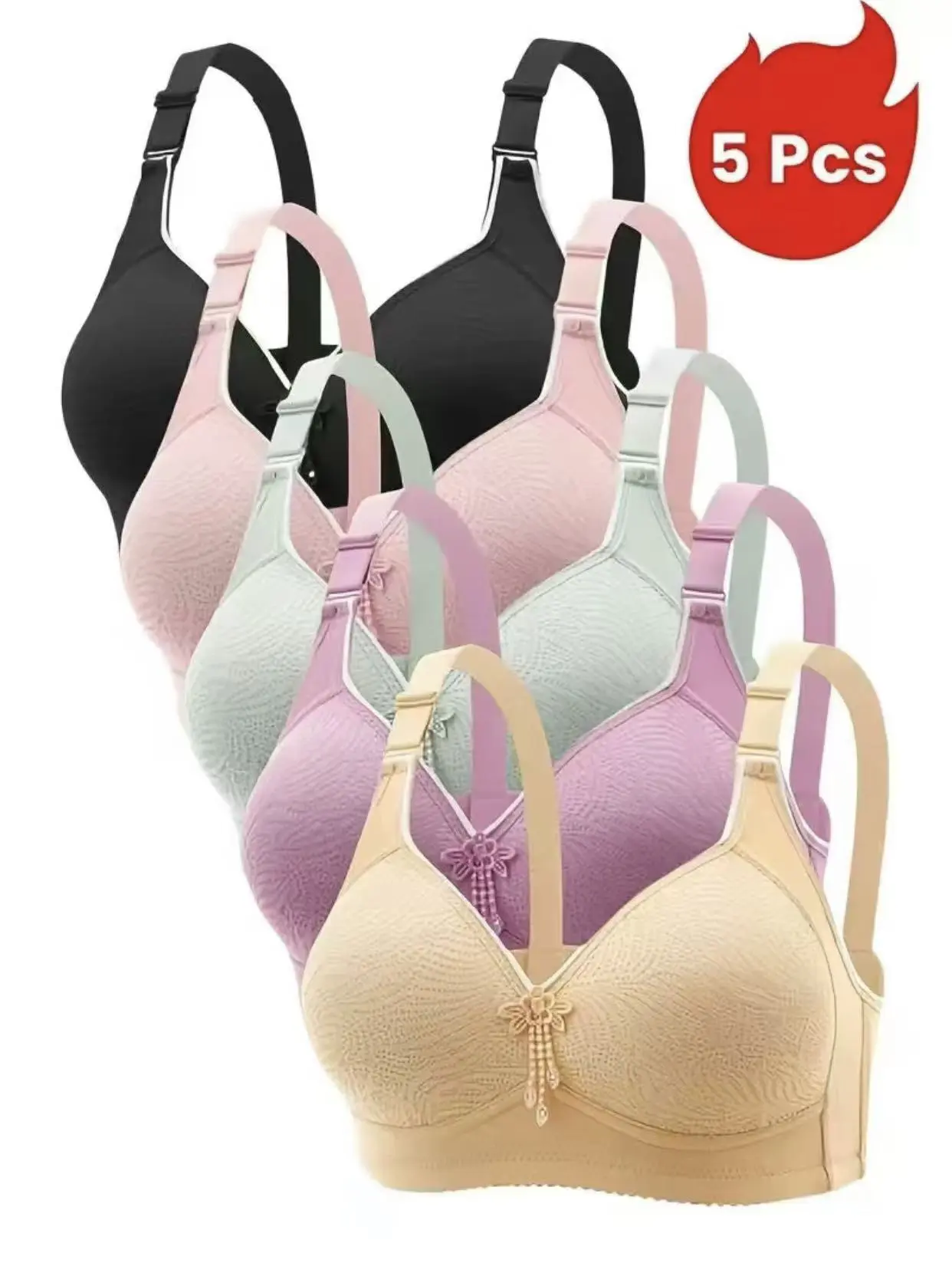 5PCS EssElegance Push-Up JacquardBra -Adjustable Support Straps & Wire-FreeDailyComfort,Women's Lingerie & UnderwearWomenswear Womenswear Basic Chic ElegantMinimalist Fit Everyday Style