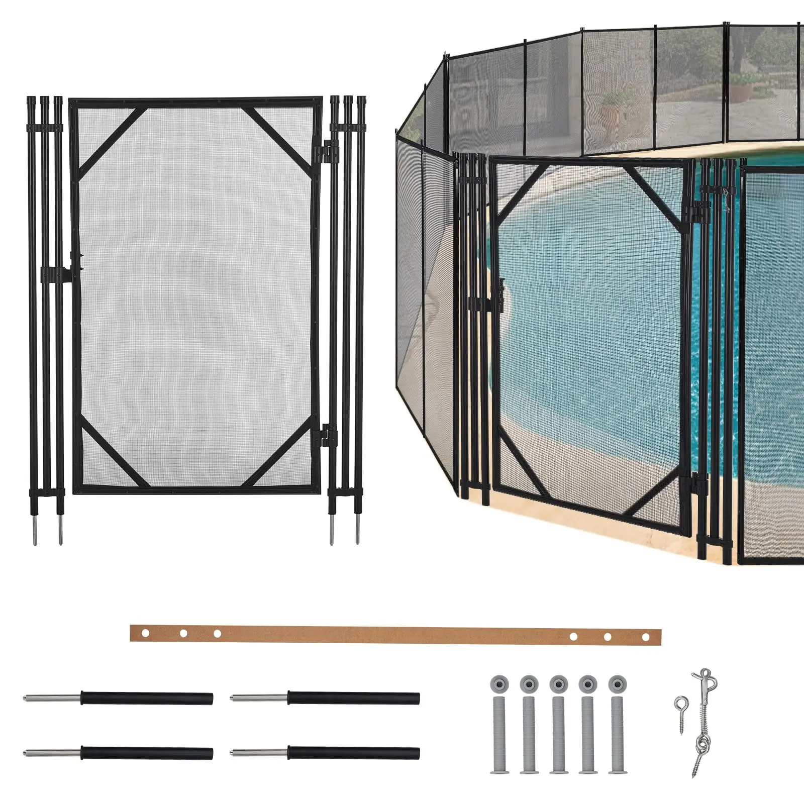 Outdoor Child-Safe Protective Pool Fence - 4ft x 2.5ft Heavy-Duty Stainless Steel-Aluminum Frame, 340GSM Mesh Netting, Powder-Coated Black, Weatherproof, Pre-Drilled, Stainless Lock, Easy DIY Installation