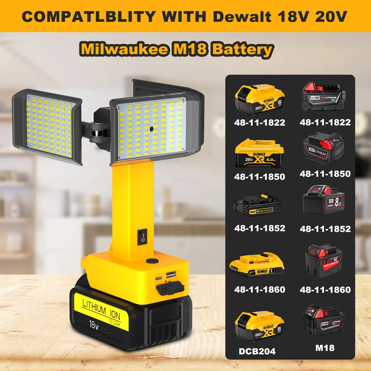 Portable 78W 7800LM LED Outdoor Floodlight Work Light - Dewalt 20V/18V & Milwaukee M18 Battery Compatible, USB Type-C Convenient Charging, High-Power Flashlights, Power Switch, for Camping Fishing, Portable Lamps, Flashlight Lighting#tiktokshopsummersale