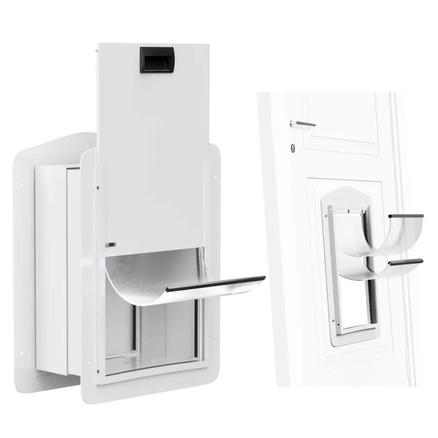 Weatherproof Dual Flap Pet Dog Door with Slow Drop Sliding Beads & Hidden Lock, Magnetic Insulated Medium Dog Entry Gate Fit Door & Wall Mount