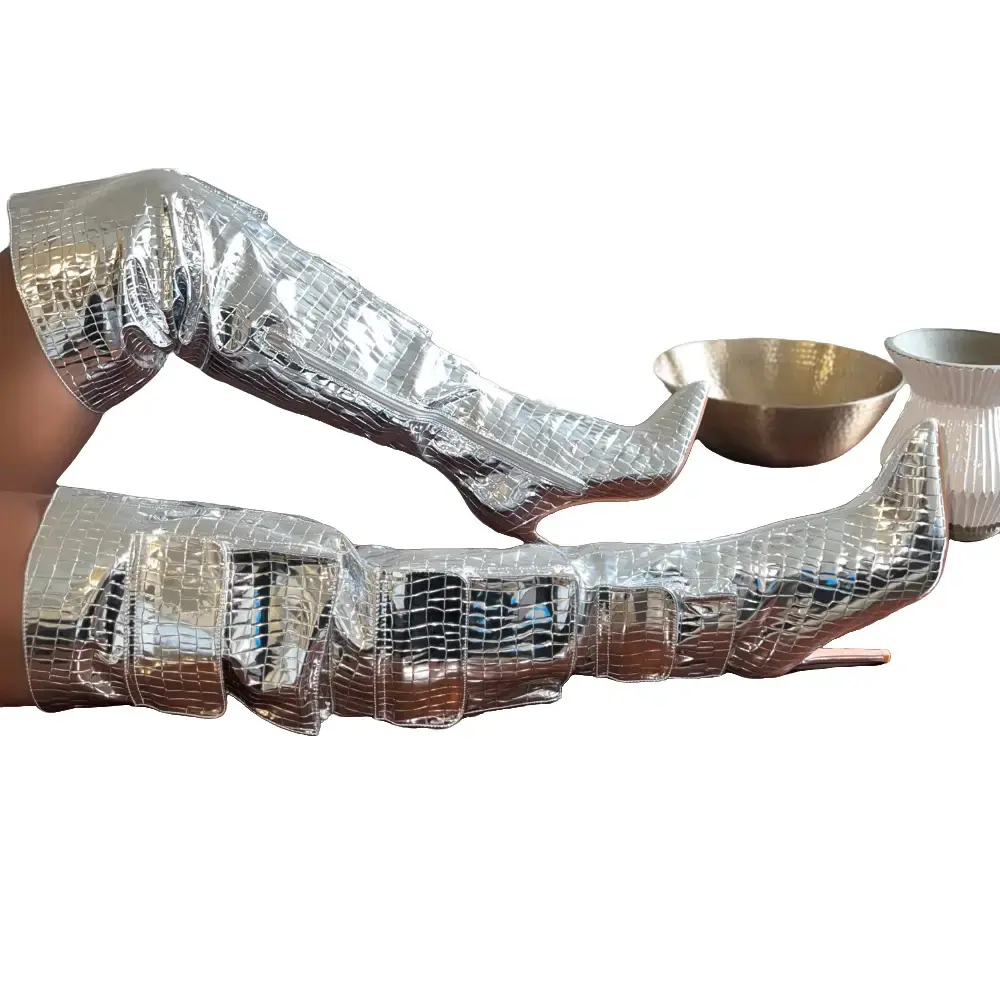 HUNTER SILVER THIGH HIGH BOOTS WITH POCKETS