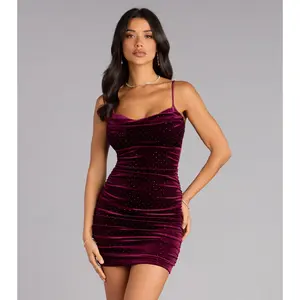 Frankie Velvet Rhinestone Cowl Mini Dress