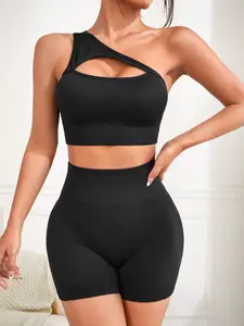 【Clearance sale】 Two-piece Set Women's Solid Backless Cami Top&High Waist Shorts Tracksuit Set Casualfor Indoor Outdoor Wear Breathable Elastane BlendSlim Fit Spandex Bold&Bralette Luxe Neutrals  Solid Color Ruffle Trim SetWomen's Short Sleeve Yoga Set