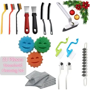 Christmas Gift Home Cleaning Brush Set with Dish Sponges Washing Rags for Door Window Track Sliding Corner Scouring Multipurpose Tools Soft  Scrubbing Stick - Household Items