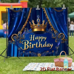 Elegant Royal Blue & Gold Crown Birthday Backdrop Premium 100% Polyester Soft Fade Resistant Photography Banner with Crystals Happy Birthday Text Perfect for Weddings Graduations Party Decor Photo Booths