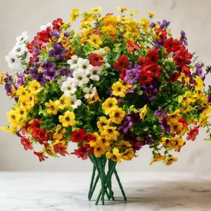 Megahit UV Resistant Realistic Artificial Flowers for Outdoor Indoor Decoration: Silk Fake Daisy with Eucalyptus Leaves,  for Spring Summer Garden, Porch, Patio, Home Yard, Window Box, Pot Planters  10 Bundles (10 color)