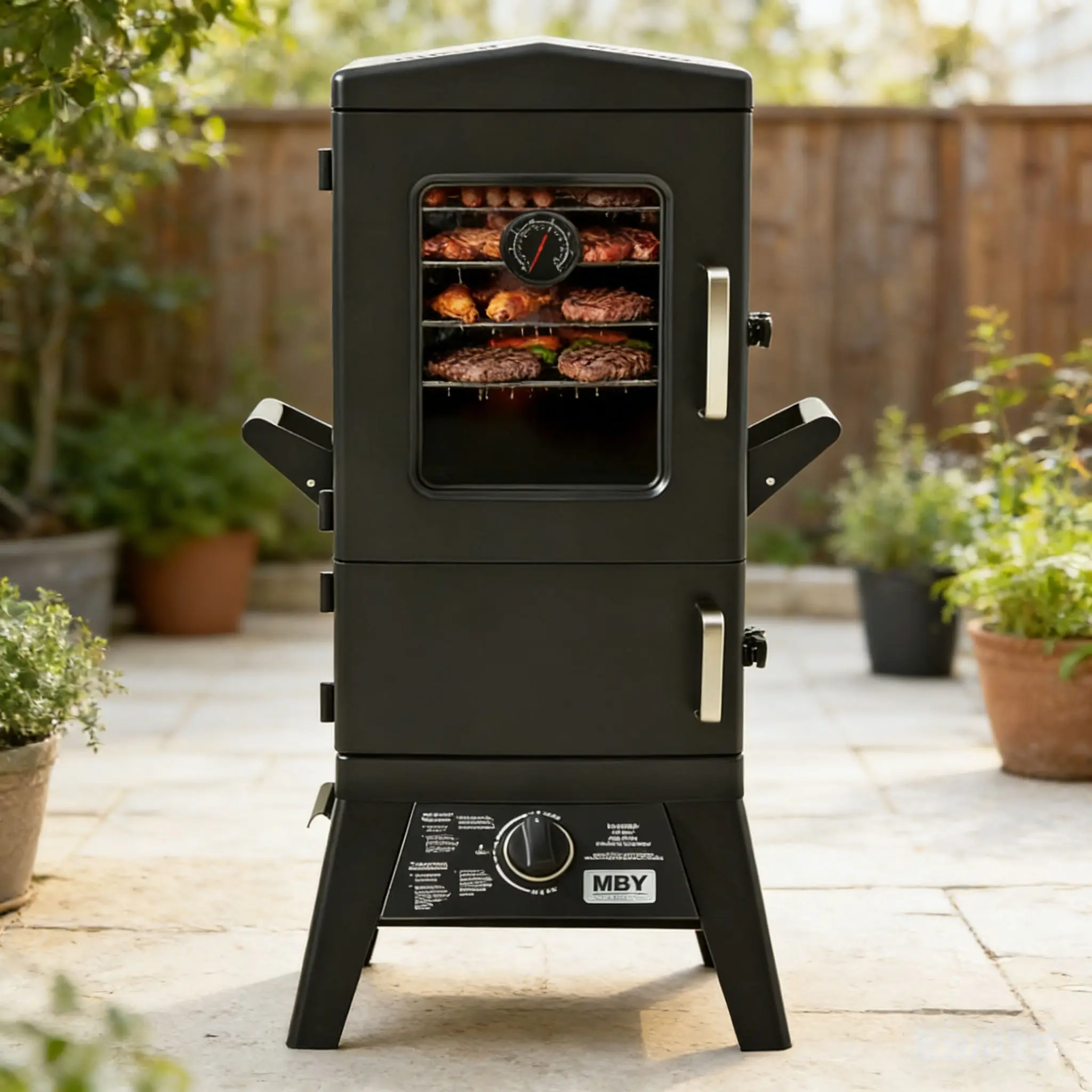 MAISON BACKYARDS (MBY) Large Vertical Propane Smoker - Heavy-Duty Steel, Weather-Resistant, Rust-Resistant, with Cover, 4 Cooking Grates, Spacious Cooker for Outdoor Grills, Barbecue, Camping, Tailgating