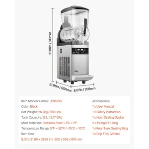 VEVOR Commercial Slushy Machine, 12L Single Tank Frozen Drink Machine, 48 Cups Stainless Steel Margarita Smoothie Frozen Drink Maker, Slushie Maker for Home Party Restaurants Cafe Bars