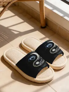 Taoist Yin Yang Moon Cloud Print Slippers, Soft Eva Sole Anti-Slip Silent, Unisex All-Season Home Footwear, Textile Upper, Casual Style