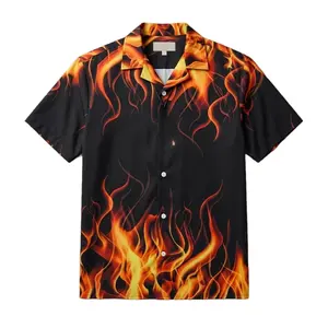 Jack Black Flame All-over Print Short-sleeve Hawaiian Shirt, SM Galaxy Movie Summer Beach Tropical Button Down Shirt, Casual Vacation Floral Shirts