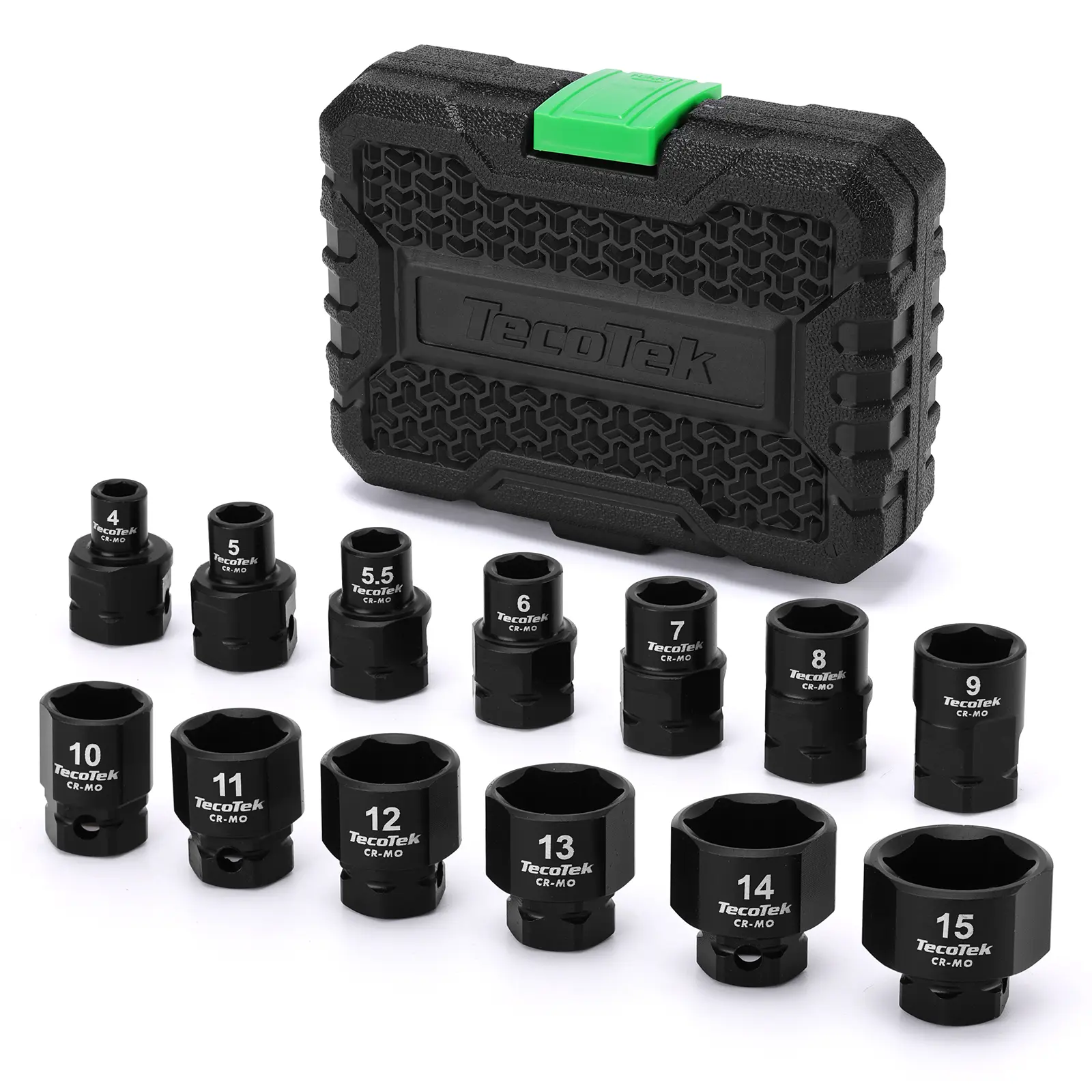 TecoTek 13-Piece 1/4-Inch Drive Metric Low Profile Impact Sockets Set - Cr-Moly (Chromium-Molybdenum Steel) 6-Point Stubby Sockets, 3/4" Long, 4mm-15mm No-Skip Sizes, Corrosion-Resist, High Visibility Markings, for Auto Repairs Tight Areas #fathersday