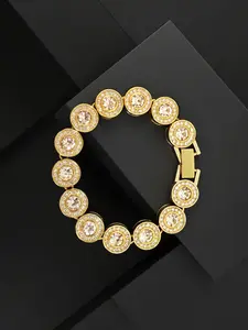 Round zircon sparkling bracelet, tennis bracelet, hip-hop luxurious and fashionable buckle bracelet, suitable for daily wear, vacation and dating occasions, and also a surprising and exquisite small gift.