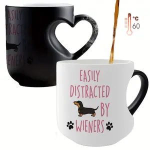 Dachshund Dog Coffee Mug Magic Color-Changing Mug - Thermosensitive Ceramic Cup Changes Color When Hot/Cold Drinks Are Added (-Activated), Funny Dachshund Dog  & EASILY DISTRACIED BY WIENERS Text Design, Gift for, Tea, Cocoa