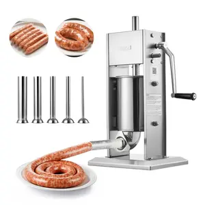 VEVOR Manual Sausage Stuffer, 7 lbs/3 L Vertical Heavy-Duty Meat Filler with 5 Shaped Holes for Smoother Casing Filling, Dual-Speed Stainless Steel Machine for Home & Commercial Use