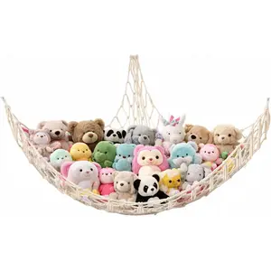 Stuffed Animal Storage Hammock Large Toy Storage Net Stuff Animal Hanging Organizer Holder for Plush Plushie Included Anchors & Hooks Teddy Bear Storage Boho Room Decor
