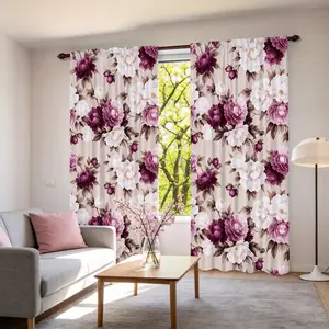 2-pack; purple and red floral pattern; digital print window curtains; rod pocket design (rod not included); privacy protection; suitable for bedroom, living room, study, dining room; home decorative curtains.