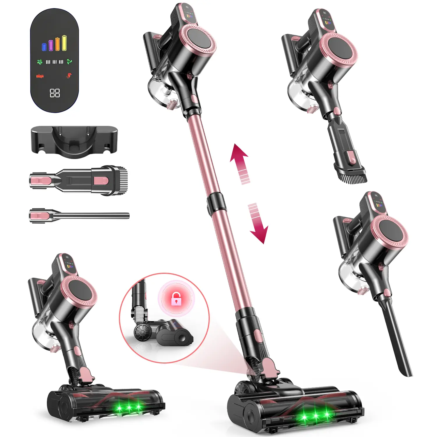 LIBINO 8-in-1 Self-Standing Cordless Stick Vacuum Cleaner for Household Items, Kitchen Household Products, Stair, College Dorm, 45kPa 500W, 50Min Runtime, Rechargeable Battery, LED Display, HEPA Filter, Wall Mountable, Powerful Stick Vacuums, Cordless Vac