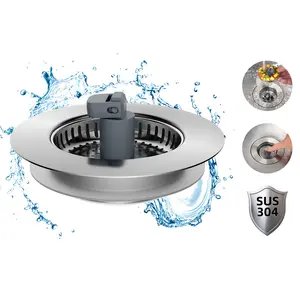 Hibbent 3 in 1 Kitchen Sink Drain Strainer, Stainless Steel Wrapped Shell Drain Stopper Combo, Pop Up Sink Stopper, Anti-Clogging Metal Basket Strainer with Handle for US Standard 3-1/2" Drain