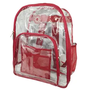 212 MAIN Harvest LM213 Red Deluxe 17 in. See-Through 0.5 mm PVC Vinyl Mesh Pockets Backpack, Multi Use Plastic Zip Backpack with Compartments, Dual Zipper-Up Enclosure & Organized Mesh Compartments, Mesh Pockets Backpacks, Multi Use Backpacks