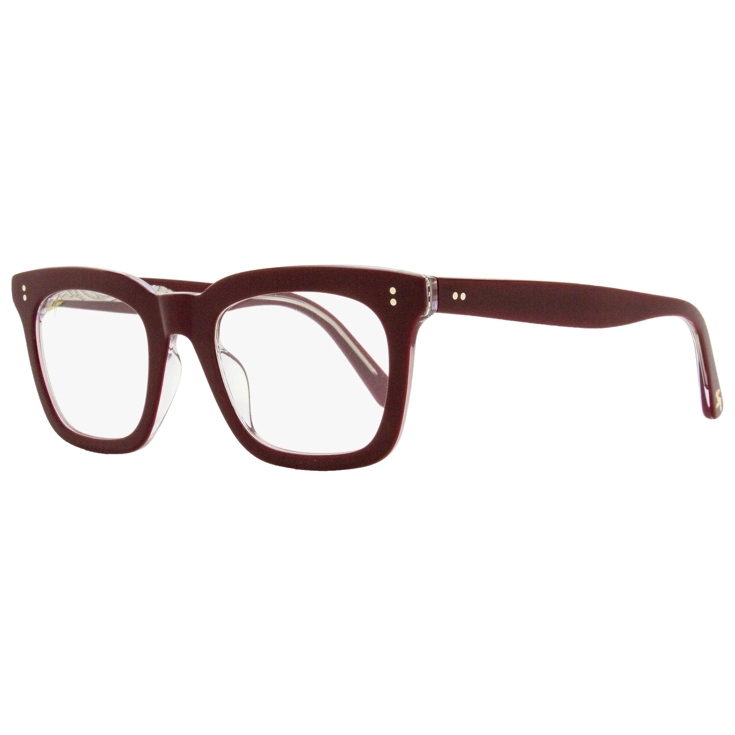 Maui Jim Full-Frame Acetate Rectangular Eyeglasses, MJO2216 07F Burgundy/Clear 49mm, Casual Frames & Glasses with Demo Lenses Included for Everyday Wear, Full-Frame Frames, Chic Frames