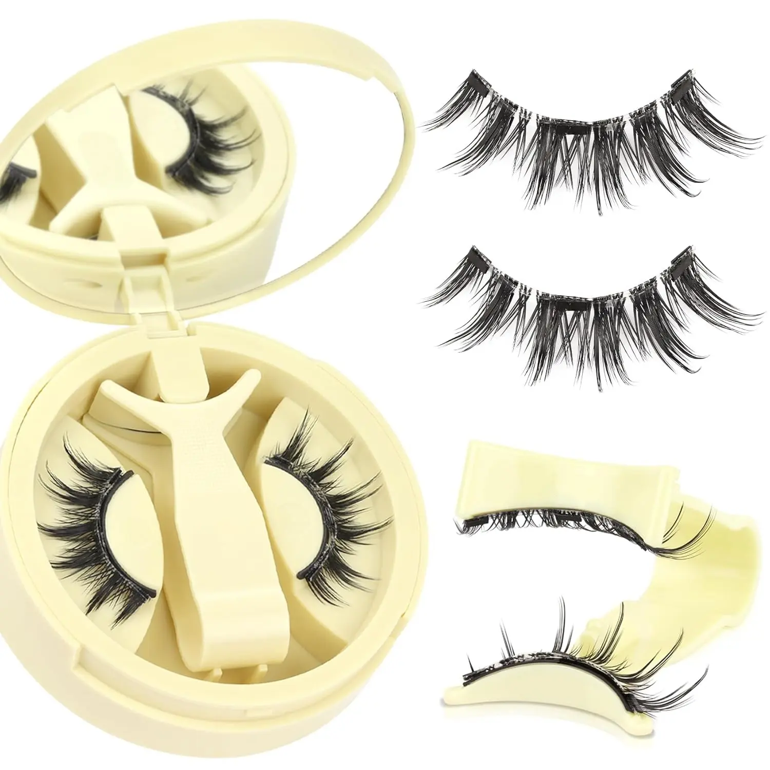 No-Glue Fake Lashes Set with Applicator & Case - Reusable, Long Lasting Lash Kit for Easy Youth Make Up Application, False Eyelashes, Cosmetic False Lashes