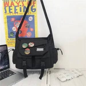Trendy Utility Sling Crossbody Bag, Multi-Pocket Shoulder Bag with Badge Area, Adjustable Strap Messenger Bag for Casual & Street Style(with accessories) ﻿
