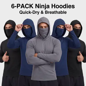 6-piece set men's outdoor work sun protection clothing with sun-blocking hoodie, featuring built-in face mask and neck guard, breathable long-sleeve hoodie