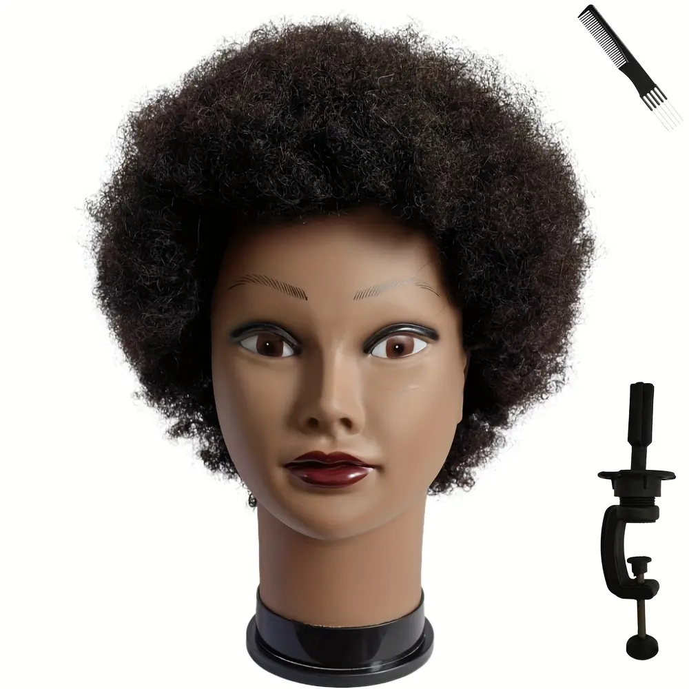 African Curly Human Mannequin Head, Hairdressing Practice Training Model, Ideal For Braiding And Dyeing Hairstyles Side Part Seamless Extensions Wig Install Kit Waterproof Wig Glue Adjustable Wig Head Adjustable Wig Cap