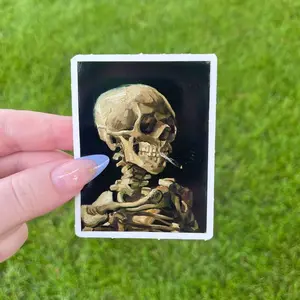 Skeleton with a Lit Cigarette Sticker, Waterproof Vinyl Sticker, Fine Art by Vincent Van Gogh, Laptop Water Bottle Decal Sticker