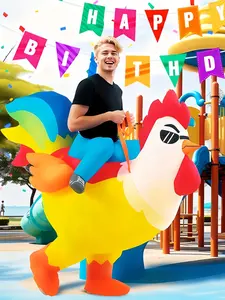 Chicken Costume Adult Inflatable Costume Ride On Blow Up Rooster Animal Suit Funny Halloween Costume For Men Women Party