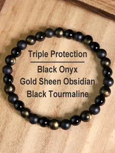 1pc Triple-protection Black Onyx Bracelet, A High-end Jewelry Bracelet, Made with Healing Crystals, Suitable for Both Men and Women. Handcrafted and Stylish with Natural Stone, It Makes An Ideal Gift for Friends and Family