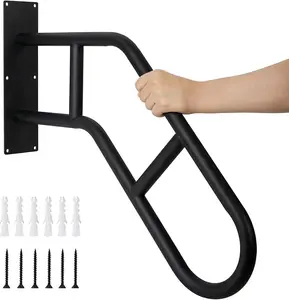 Upgraded Stair Handrails for 1-3 Steps, Curved Handrail for Outdoor Steps, Wall Mounted Staircase Handrail U-shaped Safety Handrail with 2 Anti Slip Crossbars, suitable for Garage, Porch, Garden, Courtyard, Terrace, Easy to install