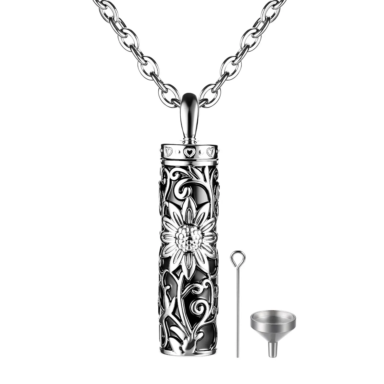 OIDEA Unisex Stainless Steel Openable Cylinder Cremation Necklace - Daisy-Detailed, Waterproof Personalized Memorial Pendant with Minimalist Chain, Casual Trendy Jewelry, Sentimental Necklaces for Daily Wear & Gifting summerwins,summerwins