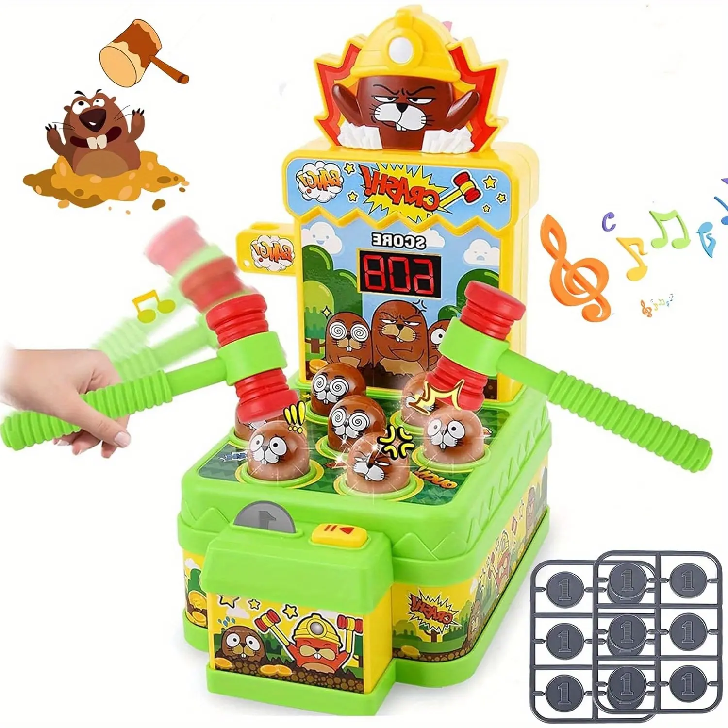 XSS Whack Game with 2 Hammers, Electronic Mini Arcade Toy for Kids 3 4 5 6 + Years, Blow the Mole Music Knocking Game Interactive Educational Gift for Kids Baby Toddlers