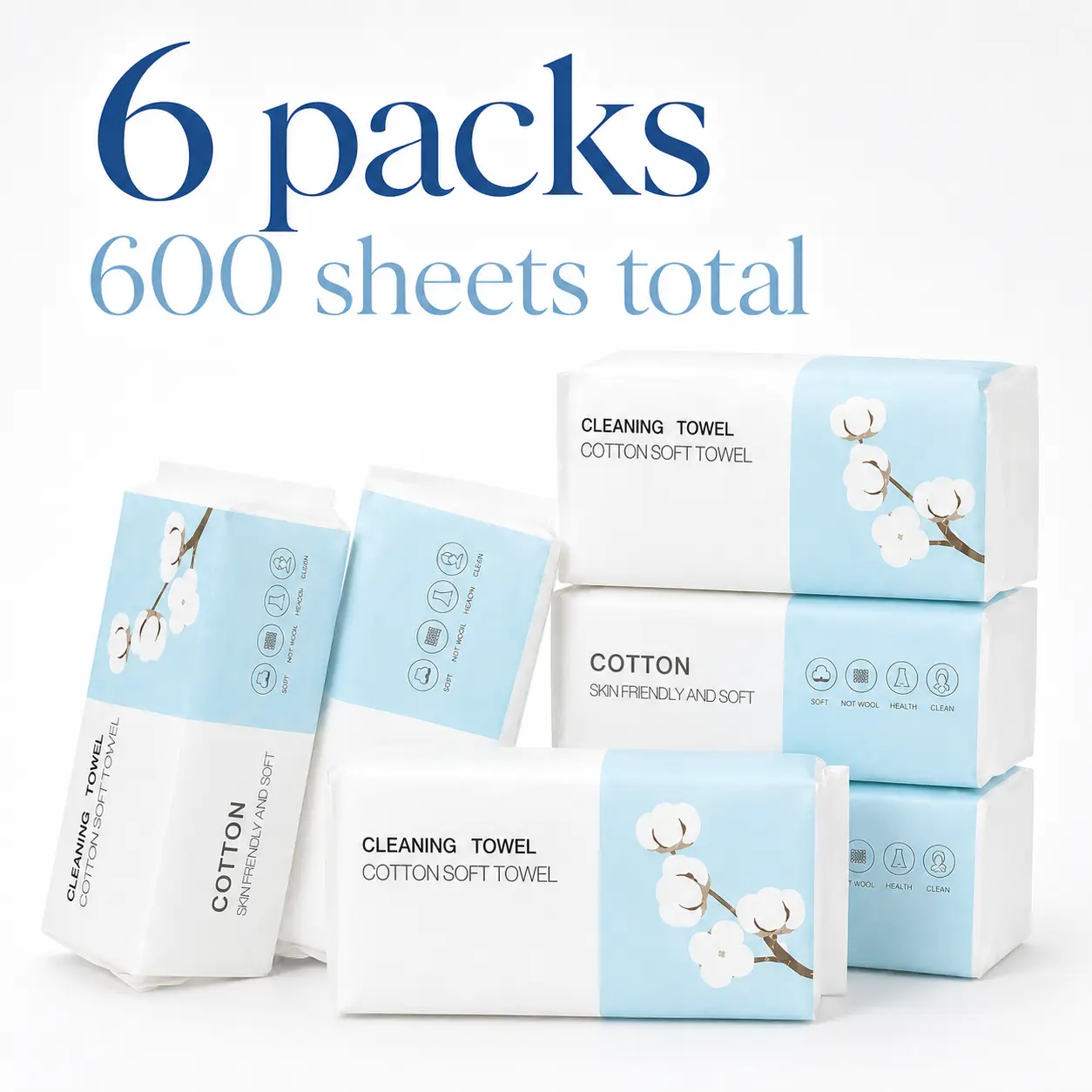 [Buy 3 Get 3 Free] Disposable Face Towels,  100% Soft Cotton, 100 Sheets/Pack, 7.8×7.8" Dry Wipes for Face Cleansing & Makeup Removal B(athroom Home Supplies)