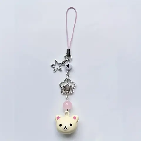Cute Bear Star Beaded Bell Phone Charm, Adorable Alloy Accessory for Keys Bags Car Parts, Colorful Pendant Chain, Fashionable Alloy Keychain Charms, Keychain Accessories, Stylish Keyring, Trendy Cute Keychain