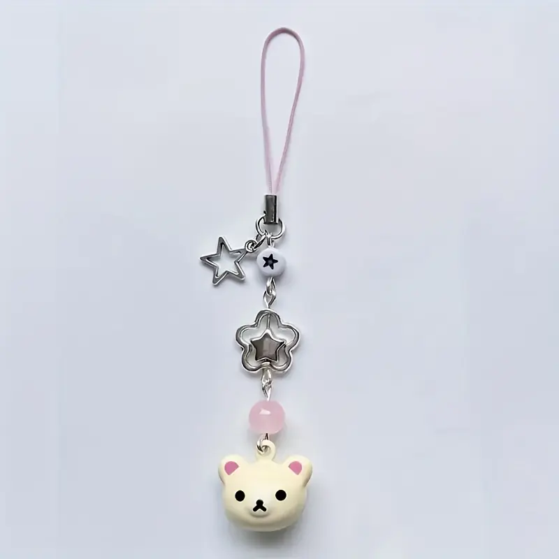 Cute Bear Star Beaded Bell Phone Charm, Adorable Alloy Accessory for Keys Bags Car Parts, Colorful Pendant Chain, Fashionable Alloy Keychain Charms, Keychain Accessories, Stylish Keyring, Trendy Cute Keychain
