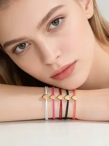 A set of five multicolored woven cord bracelets stacked with golden hearts, with a fresh and sweet style, suitable for daily commuting, gatherings with girlfriends, dates, and other casual or light social occasions, Heart shaped bracelet