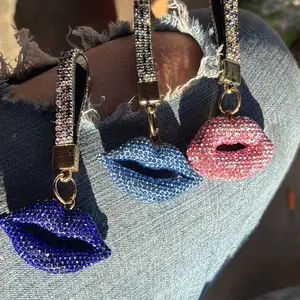 Rhinestone Lips with Rhinestone Strap for Keys Bags or Anything Needed Sparkling Touch Fashion Accessory