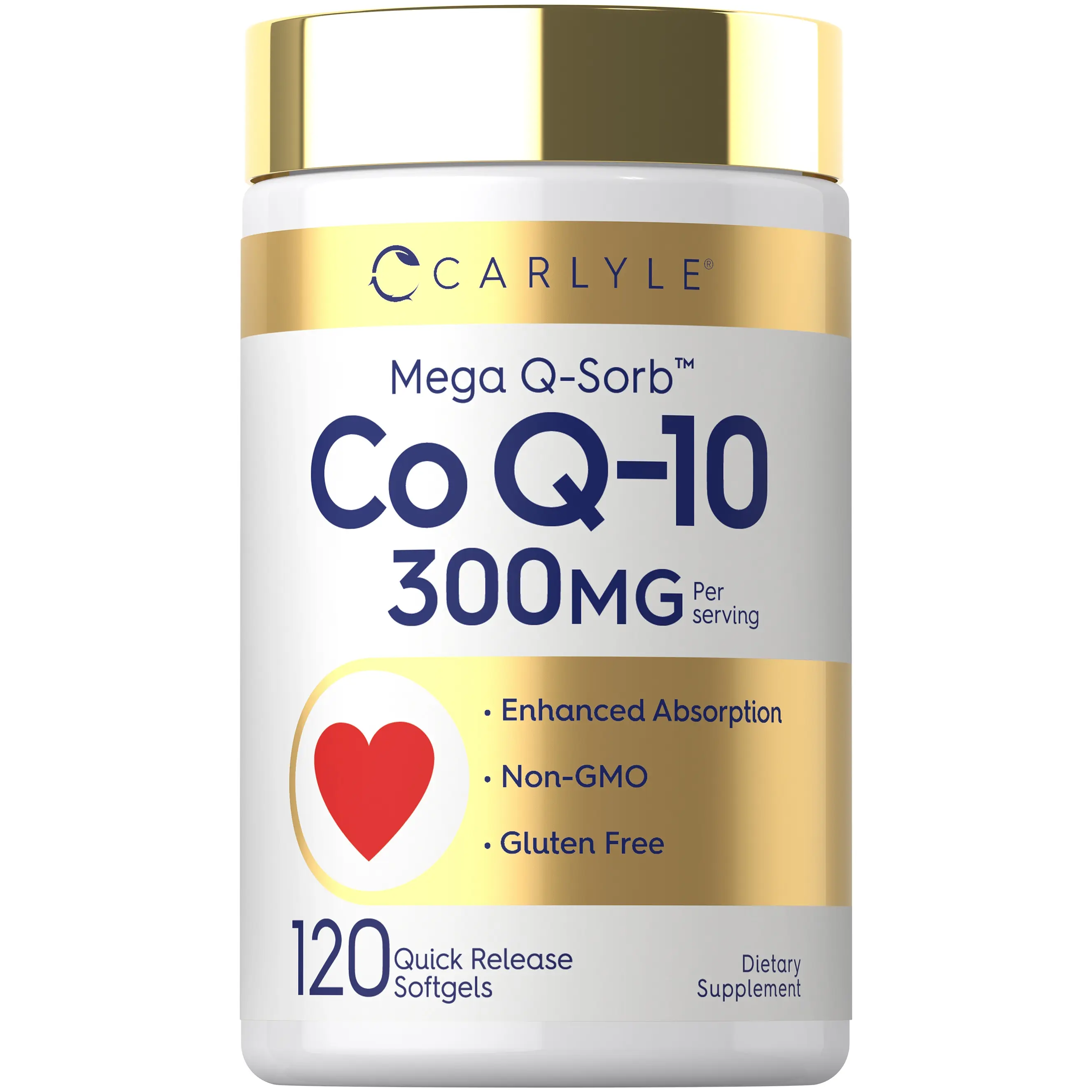 Carlyle CoQ10 300mg | 120 Softgels | Mega Q-Sorb Coenzyme Q-10 | with Black Pepper Extract | Non-GMO, Gluten Free Supplement