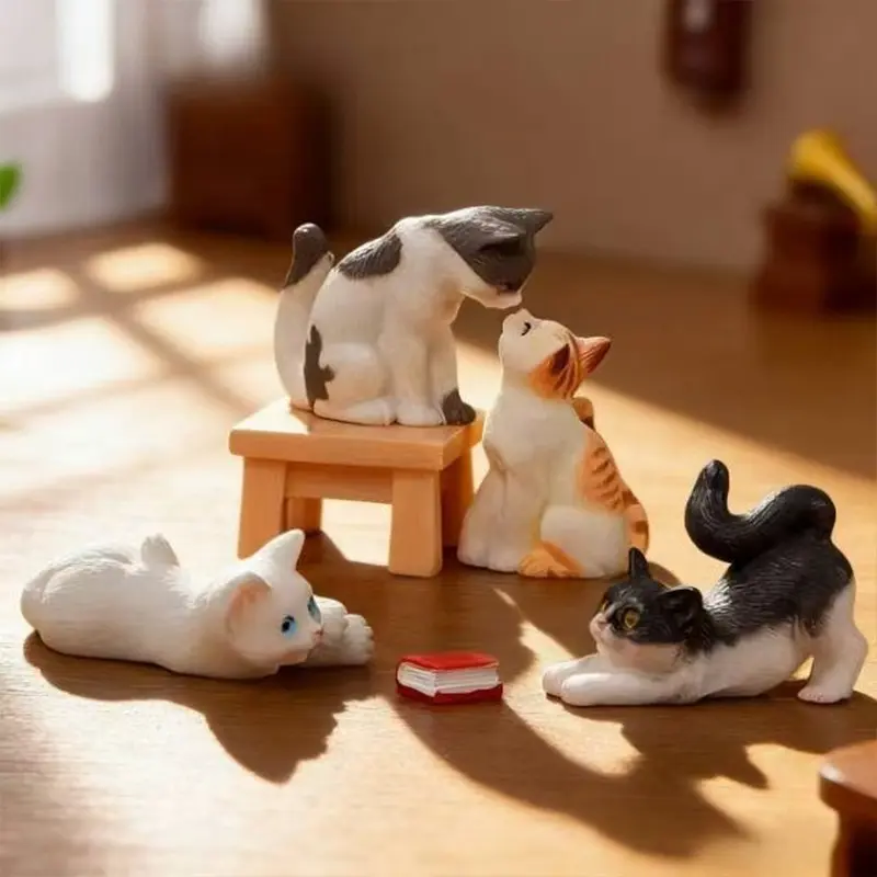 Cute Cat Figurines Set of 6, Candy House Decorations, Adorable Animal Statues, Cute Animal Design, Perfect Gift for Cat Lovers, Home Ornament, Home Decor Ornaments, Decoration Items