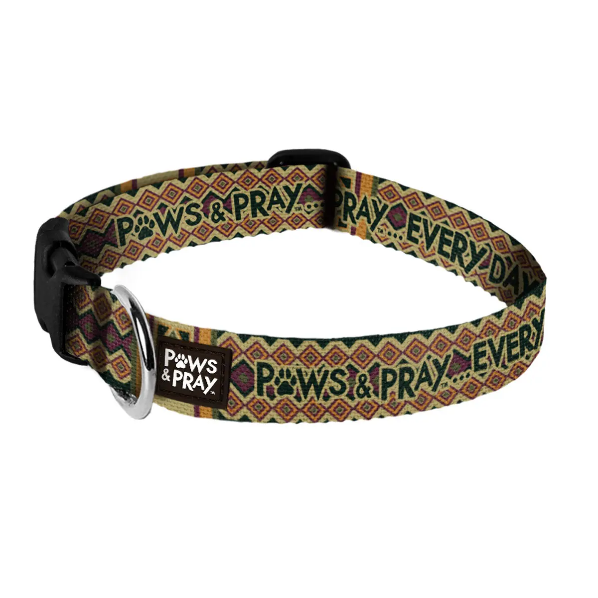 Paws & Pray Trees Polyester Pet Collar - Adjustable Woodsy Design with Leash Loop, Faith-Inspired Accessory for Dog & Cat Trail Walks, Neighborhood Outings