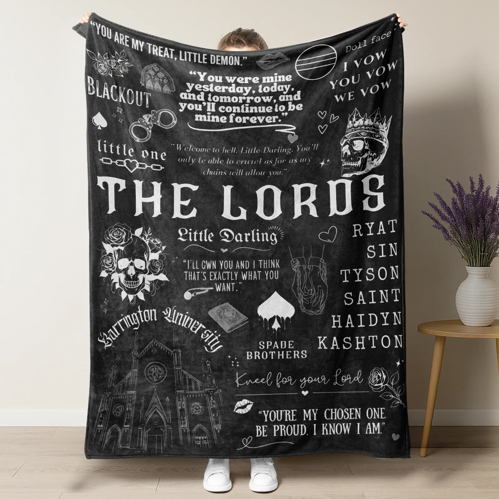 Fuzzy Fleece Blanket - Carrington University Quote Collage Letter Pattern, Home Decor Blanket for Dark Romance Book Lovers, Camping & Hiking Sleeping Gear for Book Nook, Bedroom summerwins, Letter Pattern Blanket