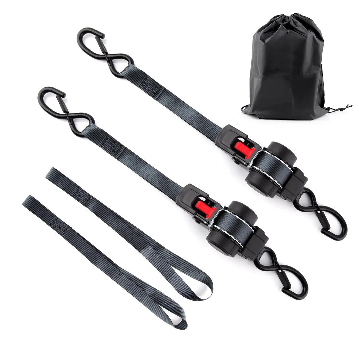 1" x 10' Retractable Ratchet Straps 2 Pack, Self Retracting Tie Down Straps with S Hooks, Medium Duty Cargo Straps for Truck, Trailer, ATV, Motorcycle & Moving Equipment