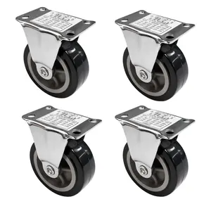 3" Rigid Caster Wheels – 4 Pack – Plate Mount – Light Duty – Polyurethane Wheel – Fixed Direction – Furniture Cart Casters