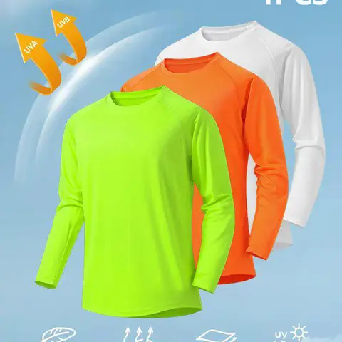 Men's long-sleeved crew neck T-shirt - suitable for everyday comfort, casual sunscreen clothing, men's casual T-shirt top, youth fashion everyday wear, fitted long sleeves, sunscreen cool quick-drying sports top