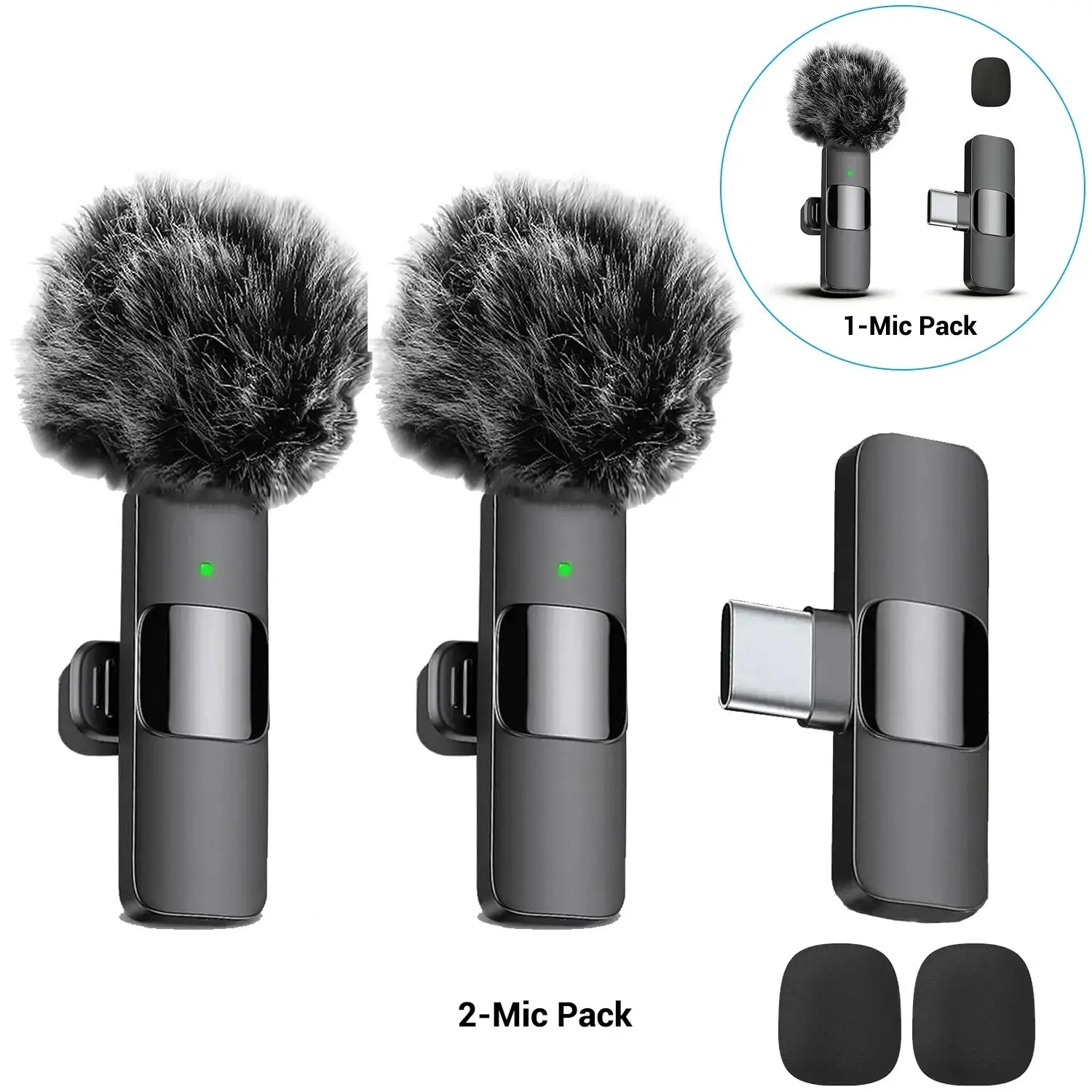 PQRQP Professional Cordless Omnidirectional Condenser Lavalier Mic - Receiver Included, Auto Pair, Recharge & Go, Compact Plug-and-Play USB Lapel Mic for iPhone & Android, Video Recording, Interviews