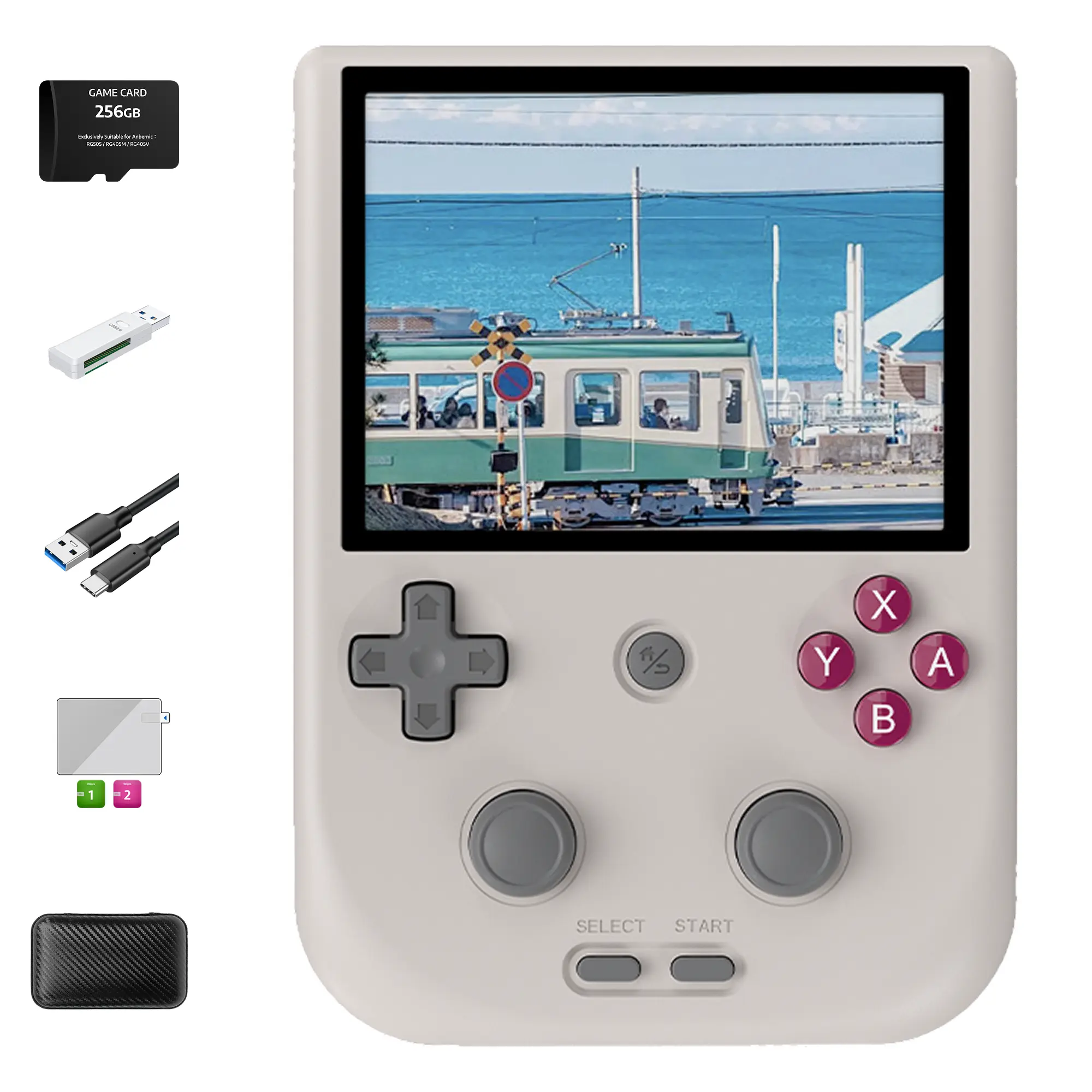 Anbernic RG405V Handheld Game Console【Buy 1 Get 1 Game Card + 1 USB Card Reader + 1 Fancy Case + 1 Screen Protector + 1 Type-C Cable】4-inch IPS Touch Screen 640*480 Android 12 Unisoc Tiger T618 5500mAh 5G WiFi Ready to Play Gift Package